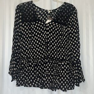 NWT ENCRÉME peasant blouse black and white